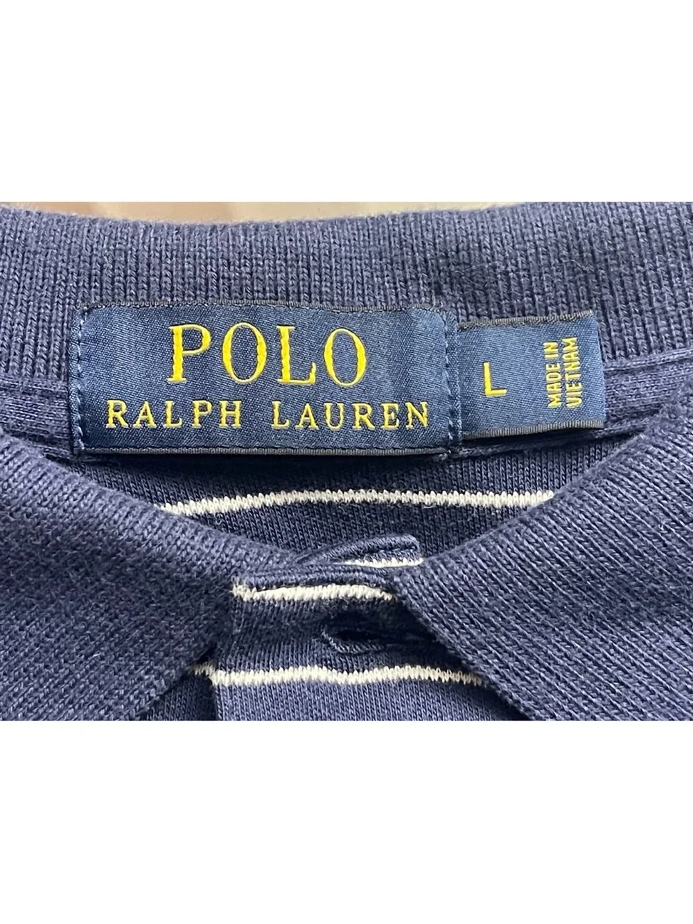 Ralph Lauren Navy and White Striped Polo Shirt